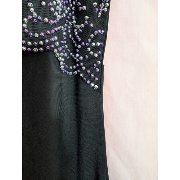 Jackie Jon Black Beaded Mesh Sleeveless Formal Maxi Gown Dress Size 6 A1 - Picture 5 of 7